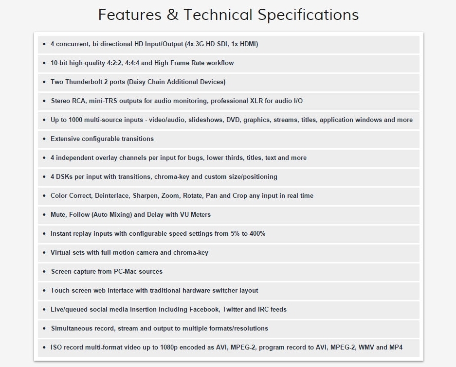 vMix Thunder Tech Specs